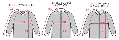 トレーニングウェアジャケット･プルオーバーサイズ表